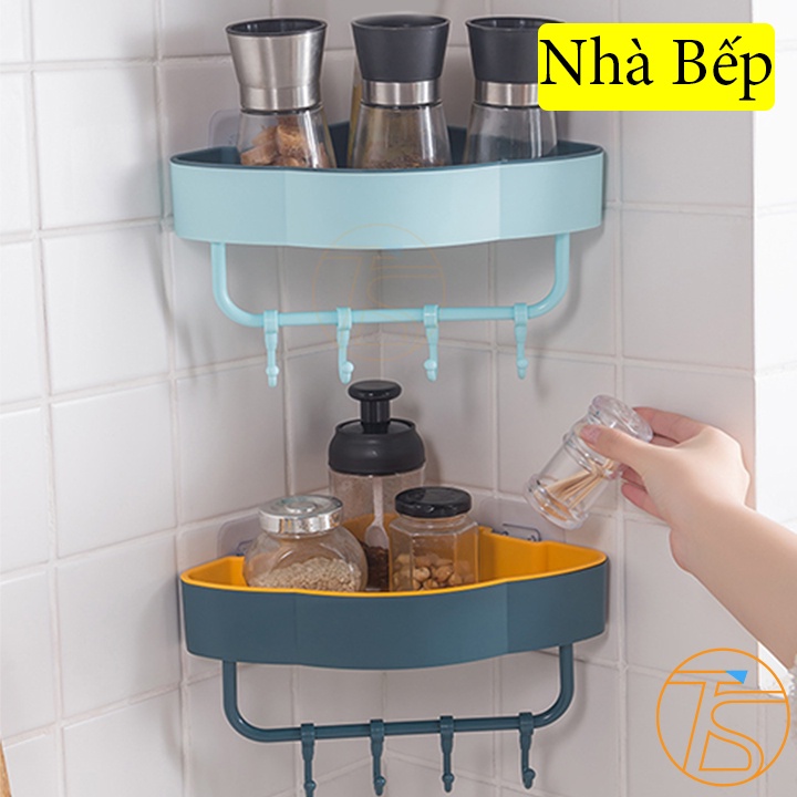 Kệ Dán Góc Tường 4 Móc Treo - Kệ Nhựa Để Đồ Nhà Tắm Nhà Bếp