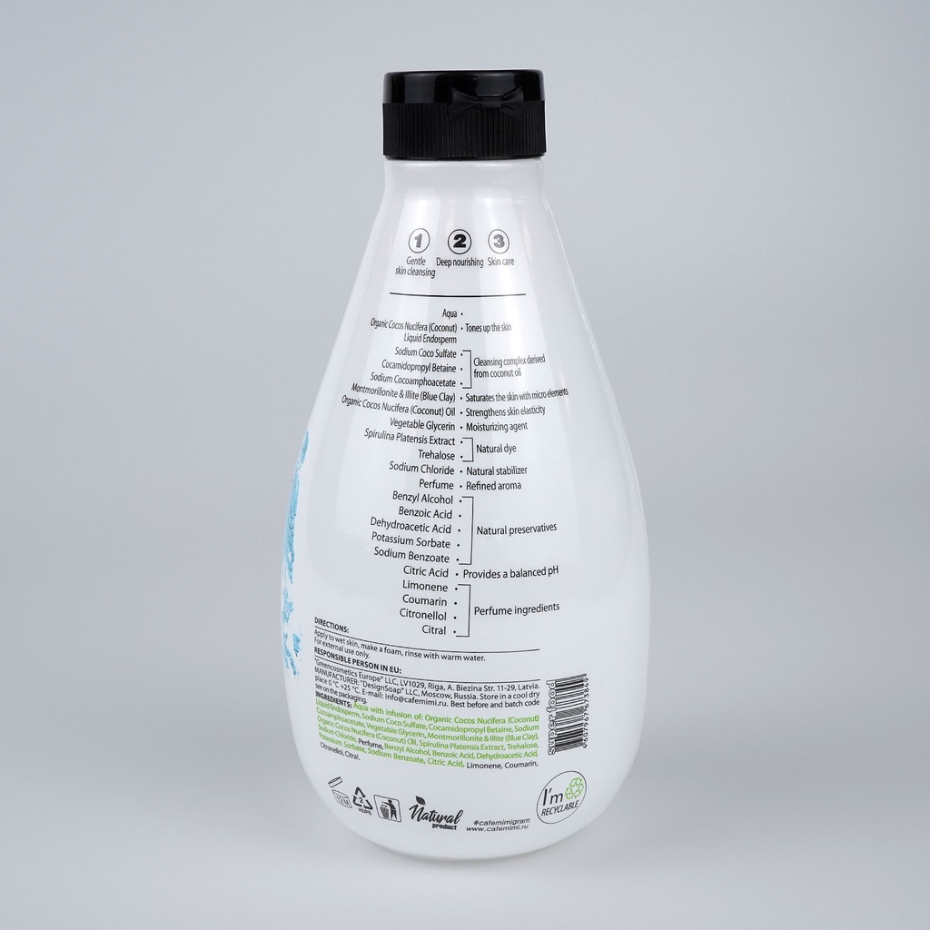 Sữa tắm CAFE MIMI nuôi dưỡng da chiết xuất Đất sét xanh và dầu Dừa 370ml - BioTopcare Official