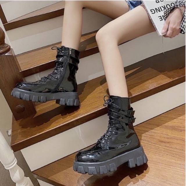 (Sẵn Bóng 36,38,39,40 )🔥Bốt Ulzzang cao cổ da PU độn đế phong cách cá tính thời thượng - kèm ảnh thật