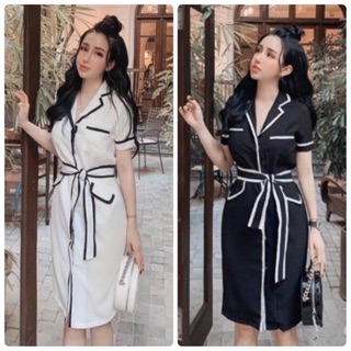 Đầm suông vest viền cột eo