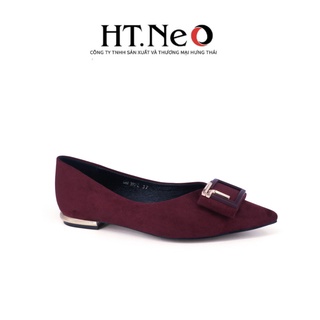 Giày búp bê nữ HT.NEO Da lộn mềm mại, thiết kế đính khuy cực xinh NU90