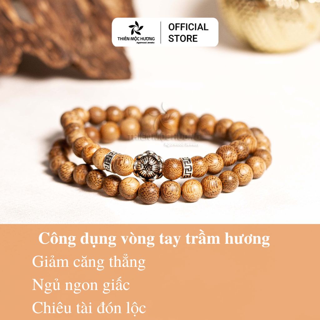 Vòng tay trầm hương Bạch Liên Hoa THIÊN MỘC HƯƠNG trầm tốc tự nhiên, lạc quan, thư thái