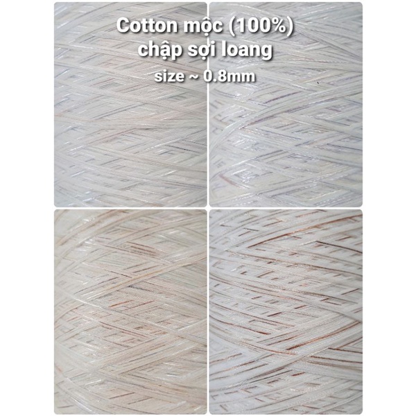 Sợi cotton mộc 100% chập xà cừ loang, màu nhã nhặn, mềm nhẹ, đan móc áo váy