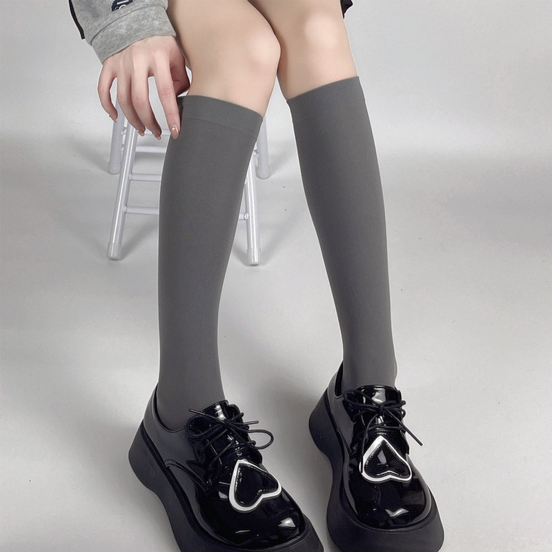 Xixi Vớ Dài Qua Gối Màu Xám Nhạt Phong Cách Preppy Cho Nữ