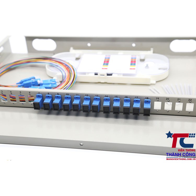 Hộp phối quang ODF 12FO lắp rack Full phụ kiện chuẩn SC/UPC, SC/APC