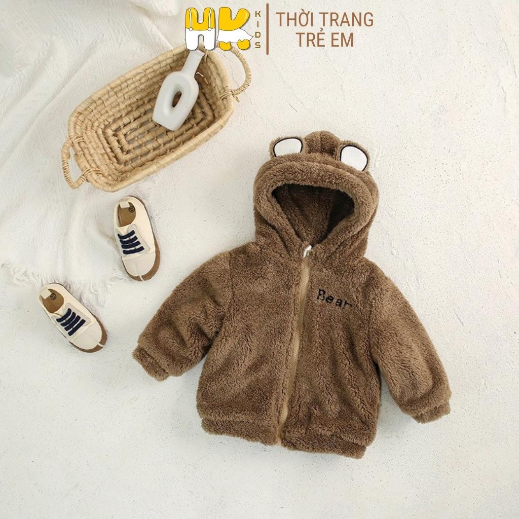 Áo khoác lông cho bé HK KIDS,  lớp lông dày dặn kèm mũ tai gấu xinh xắn cho bé từ 1-6 tuổi