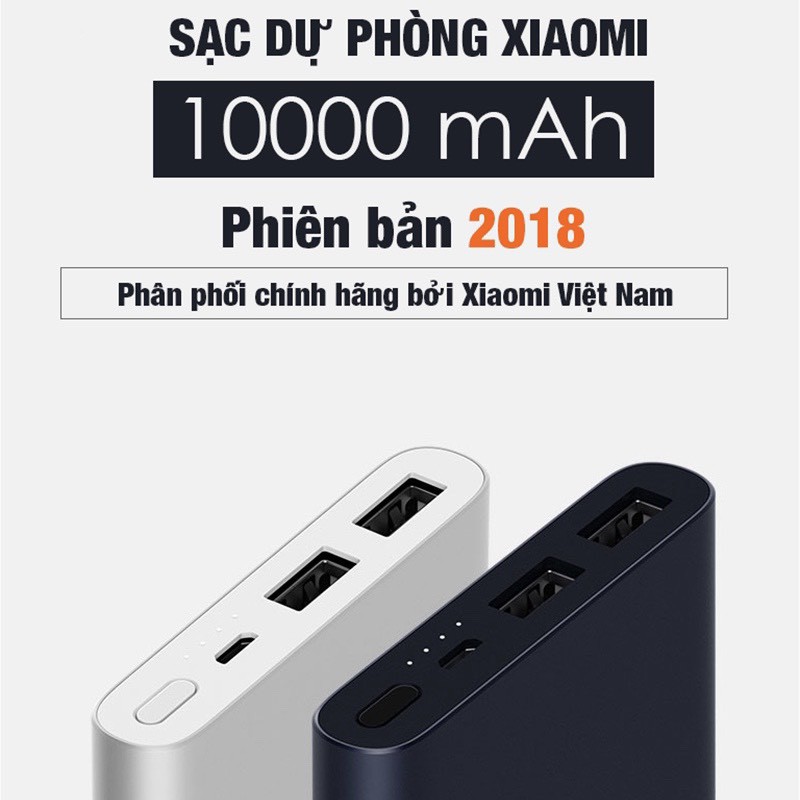 sạc dự phòng Xiaomi 🎃FREESHIP🎃 Gen2 - 10000mAh 2 USB (Full Box + Logo Xiaomi)