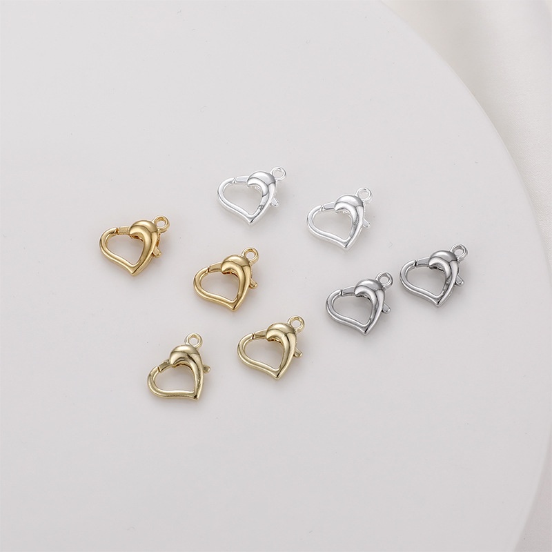 Móc Cài Nối DIY Mạ Vàng 4K Màu Vàng Đồng Hình Trái Tim Kẹp Nối Đồ Trang Sức Vòng Tay Trang Sức