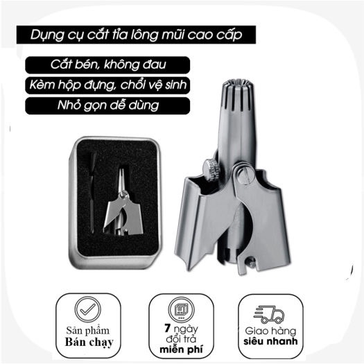 Dụng cụ cắt tỉa lông mũi bằng thép không gỉ lưỡi sắc bén hộp cao cấp, máy cắt lông mũi an toàn tiện lợi kèm cọ vệ sinh
