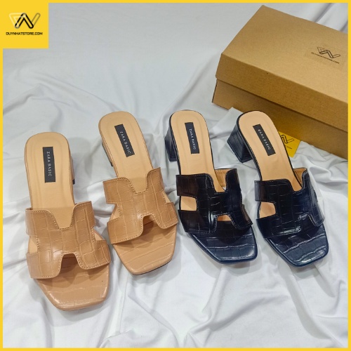 Dép Cao Gót Quai Ngang Giày Duy Nhật Store Phối Da Mờ Phối Chữ H Gót Vuông Đơn Giản Siêu Đẹp Xinh Xắn Cao 5cm 2 Màu Nude