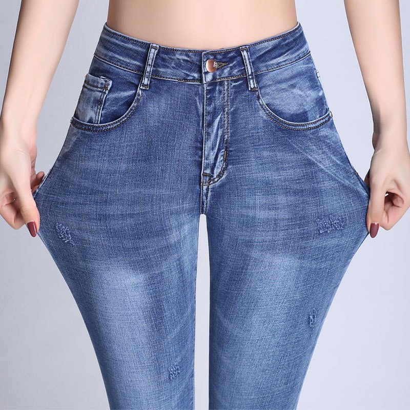 Quần Bò Nữ Dáng Skinny Quần Jean Nữ Lưng Cao Dáng Ôm Co Giãn