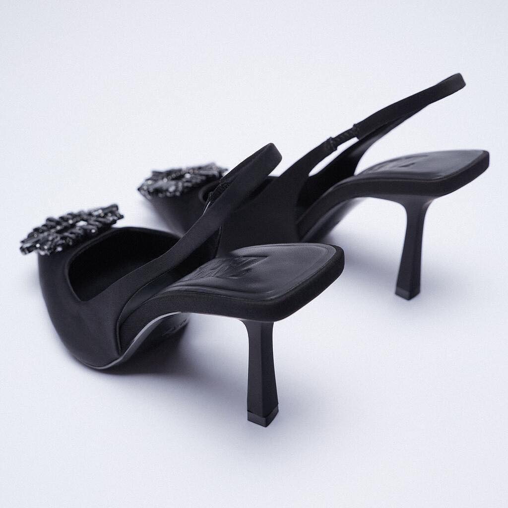 Giày cao gót slingback, mũi đá nhân tạo 9cm