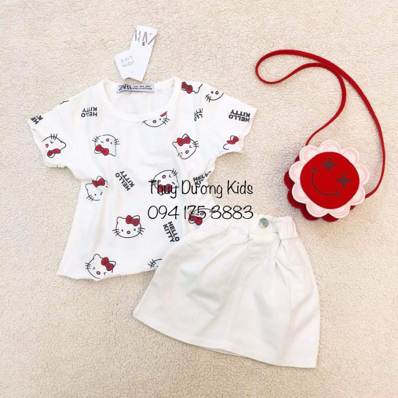Sét Zara áo Hello Kitty mix chân váy kaki cho bé 10-20kg
