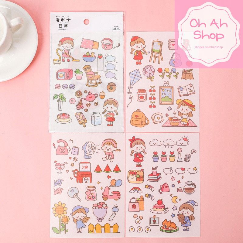 🍓  Sticker mohamm dán sổ dán điện thoại anime họa tiết cô gái chàng trai dễ thương DIY