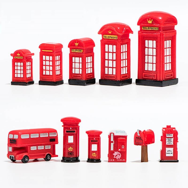 Tiểu cảnh mini ❤️ Mô hình trạm điện thoại, xe bus, bình cứu hỏa trang trí sen đá, sân vườn, bể terrarrium
