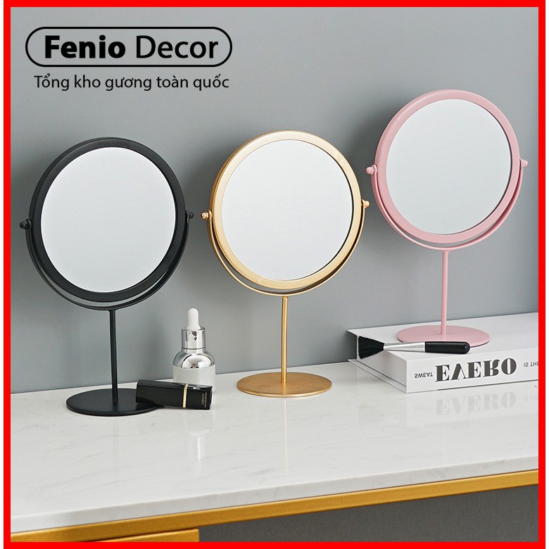 Gương trang điểm để bàn FENIO DECOR lật xoay 360 độ 2 mặt Chất liệu inox không rỉ cao cấp