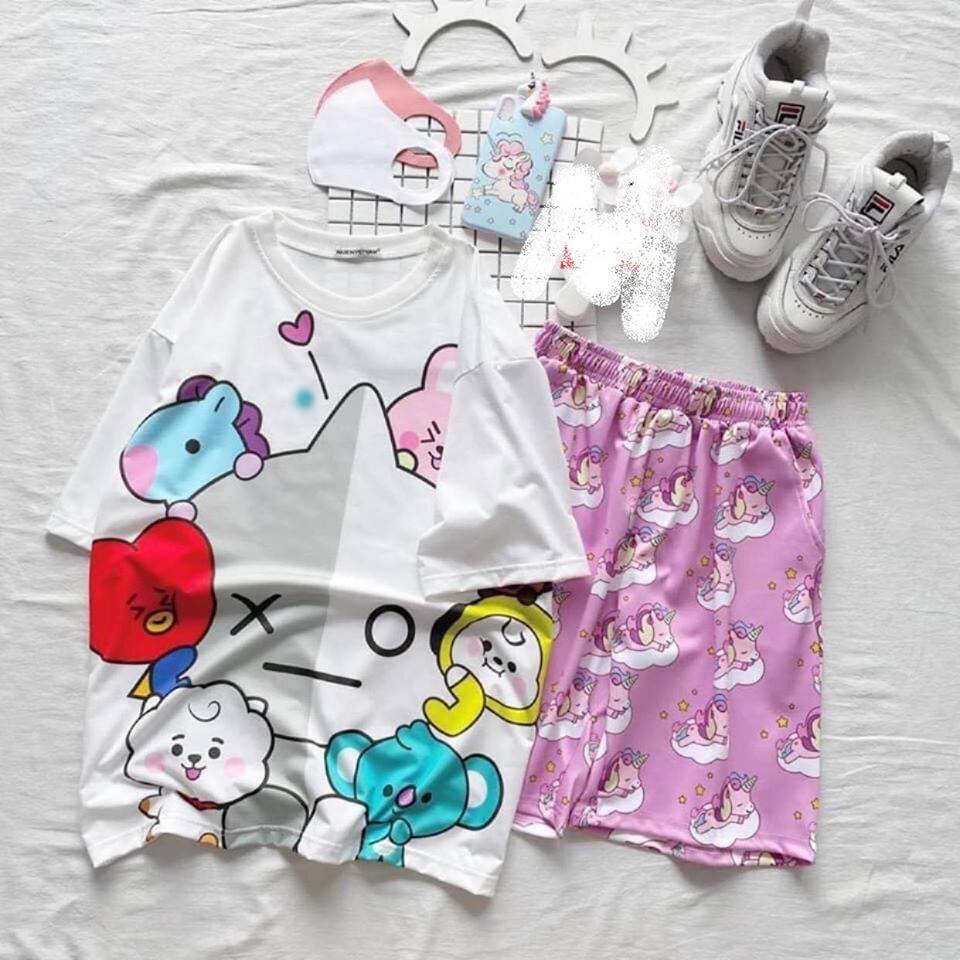 Set đồ bộ hoạt hình ❤️ Bộ mặc nhà Cartoon BTS form rộng Freesize Unisex nam nữ Molly Fashion