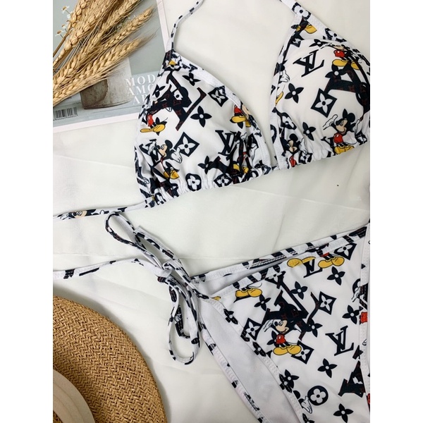 Bikini, đồ bơi đi biển tam giác họa tiết LV chuột micky,ảnh thật