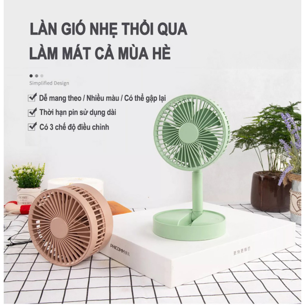 Quạt mini tích điện để bàn gấp gọn tiện dụng 3 cấp độ thời gian sử dụng tới 6 tiếng phân phối bơi cleverhome | BigBuy360 - bigbuy360.vn