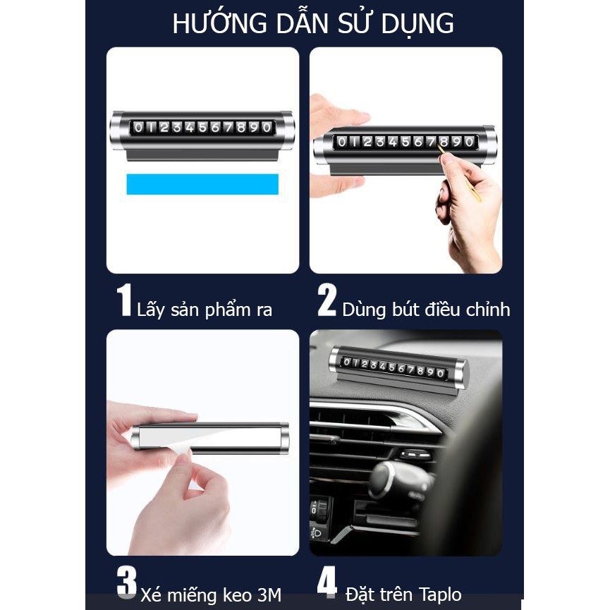 Bảng số điện thoại cho ô tô khi dừng đỗ ô tô bằng nhôm (1 cái) - Biển số để trên Taplo xe hơi