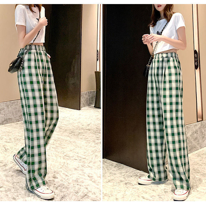 Quần caro ống rộng lưng cao phong cách hợp thời trang cho nữ