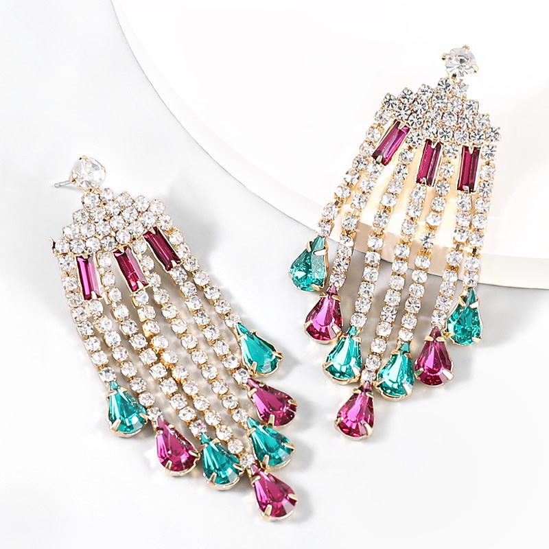 Khuyên tai Pinkdudu PD667 đính đá phối tua rua bằng hợp kim thời trang sang trọng cho nữ