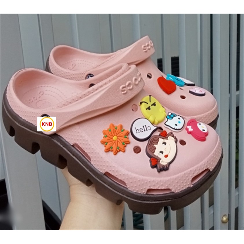 Dép cross12 jitbitz+FreeShip ,dép sục nam nữ duet, dép quai ngang bít đầu hàn quốc đi nắng đi mưa cực chất, hồng nâu