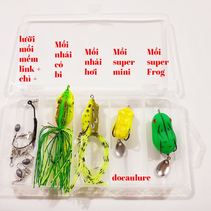 Hộp mồi câu lure 4 con + lưỡi móc mồi mềm + khóa + chì - hộp 4 mồi