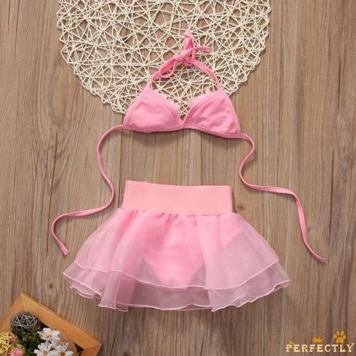 Bộ bikini 2 mảnh màu hồng dễ thương cho bé gái