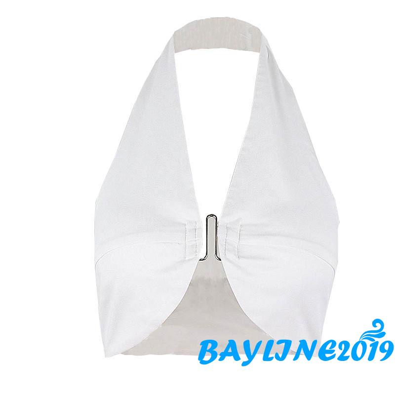 Bay-female Áo Croptop Hai Dây Màu Trơn Hở Lưng Mùa Hè Size S / M / L