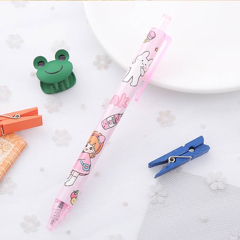 1 Bút Bi Nước Mực Đen Nắp 0.5mm Họa Tiết Hoạt Hình Dễ Thương