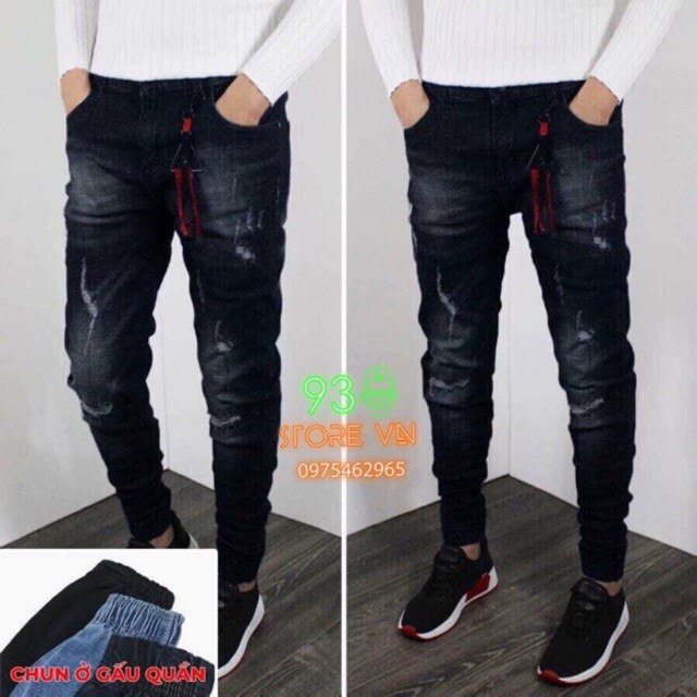 giảm 50% cho quần jean đen rách gối hoạt tiết trắng cực chất, vải cao cấp giặt không phai màu