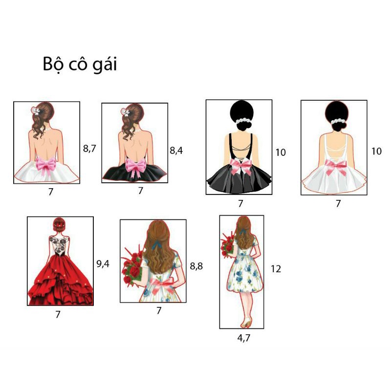 Set cắm 5 cô gái quay lưng trang trí bánh sinh nhật