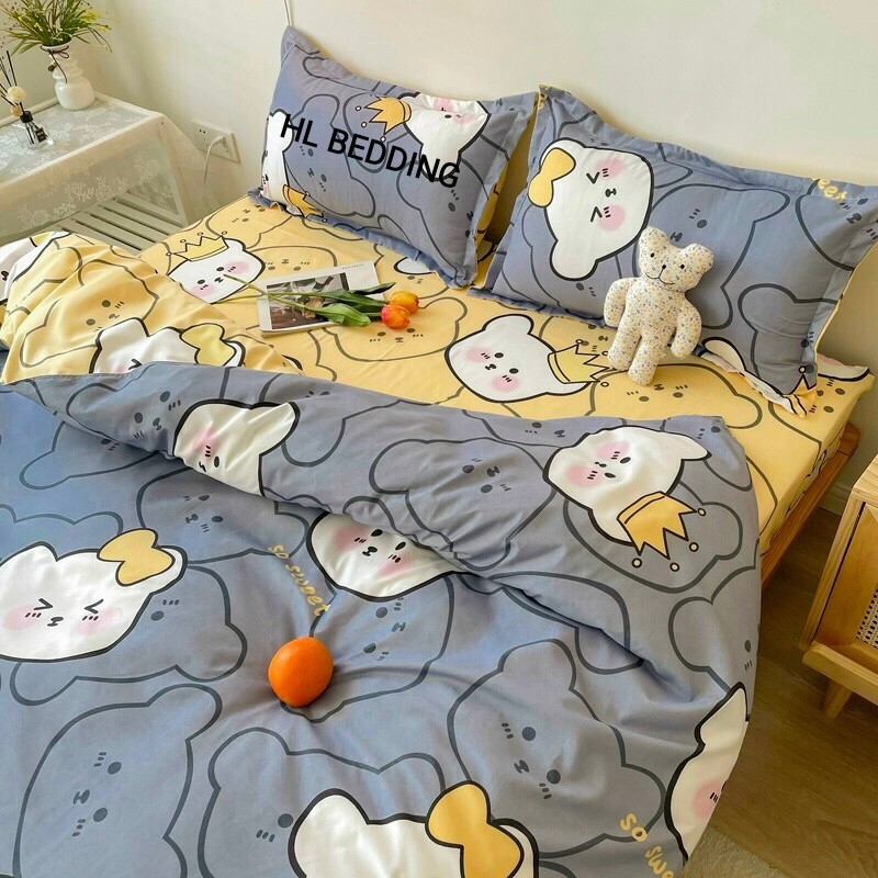 Bộ chăn ga Cotton poly thú cưng gấu vương niệm so sweet HL bedding chăn ga hàn quốc đủ màu đủ size miễn phí bo chun