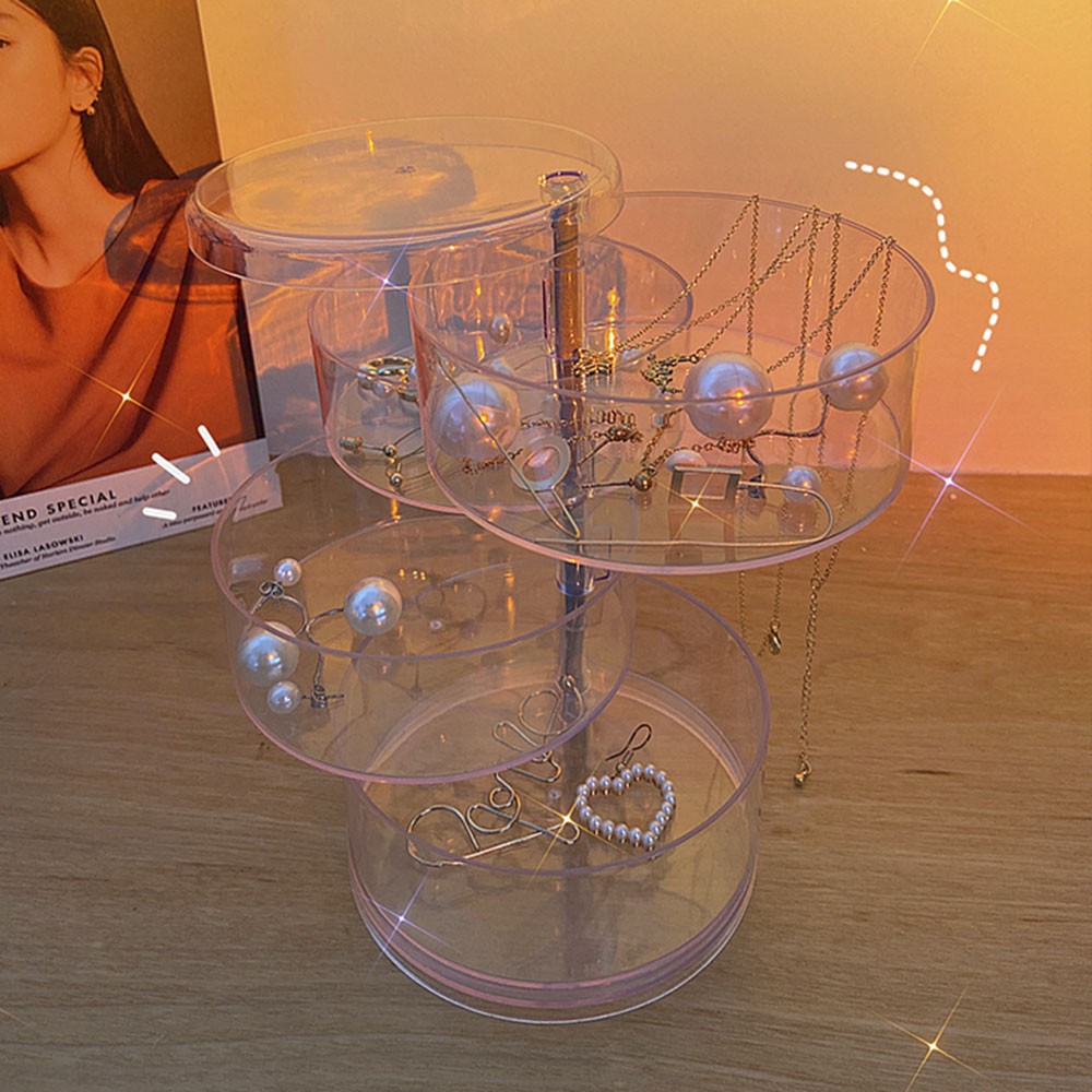 Hộp Đựng Mỹ Phẩm / Trang Sức Trong Suốt Nhiều Tầng Dạng Xoay Chống Bụi Để Bàn Tiện Lợi
