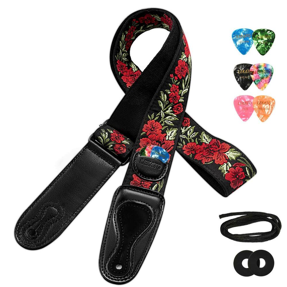 Dây Đeo Bằng Da Cho Đàn Guitar Điện Lekato Lgs-6 Kèm 6 Miếng Gảy 2 Khóa
