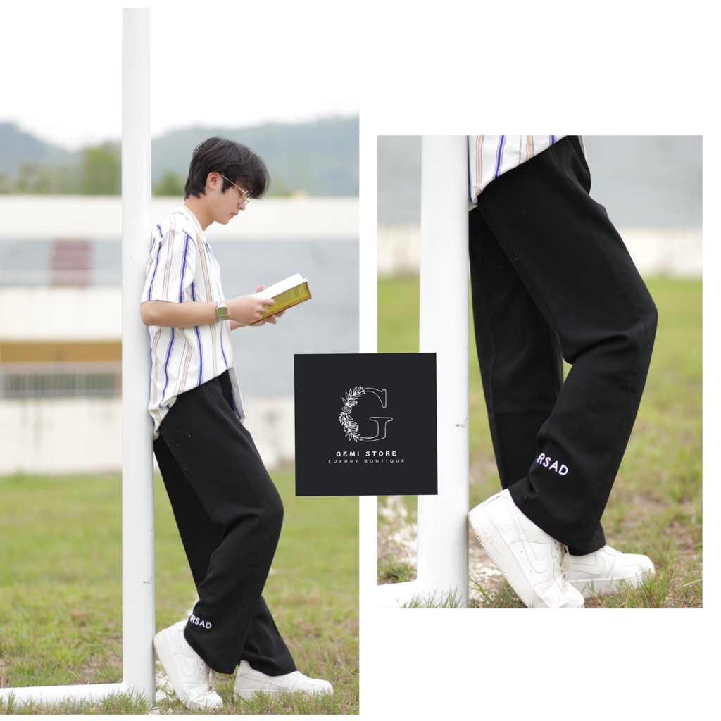 Quần Vải Suông Nam Nữ HAPPYORSAD Line Đen ( Line Pant MA99 Ống rộng )