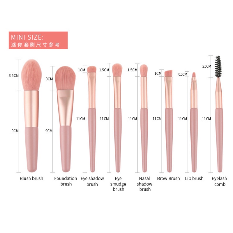 Set 8 cọ trang điểm sợi lông mềm mịn mini nhỏ gọn tiện lợi dành cho đi du lịch