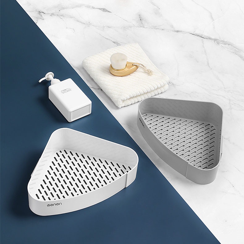 Kệ Để Đồ Nhà Tắm Hình Chữ Nhật Dán Tường, Kệ Góc Để Đồ Mỹ Phẩm Nhựa ABS Thoát Nước Thông Minh
