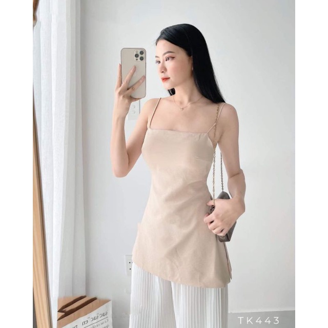 Áo kiểu hai dây hở lưng nút ngọc có sẵn mút ngực hàng chuẩn L1