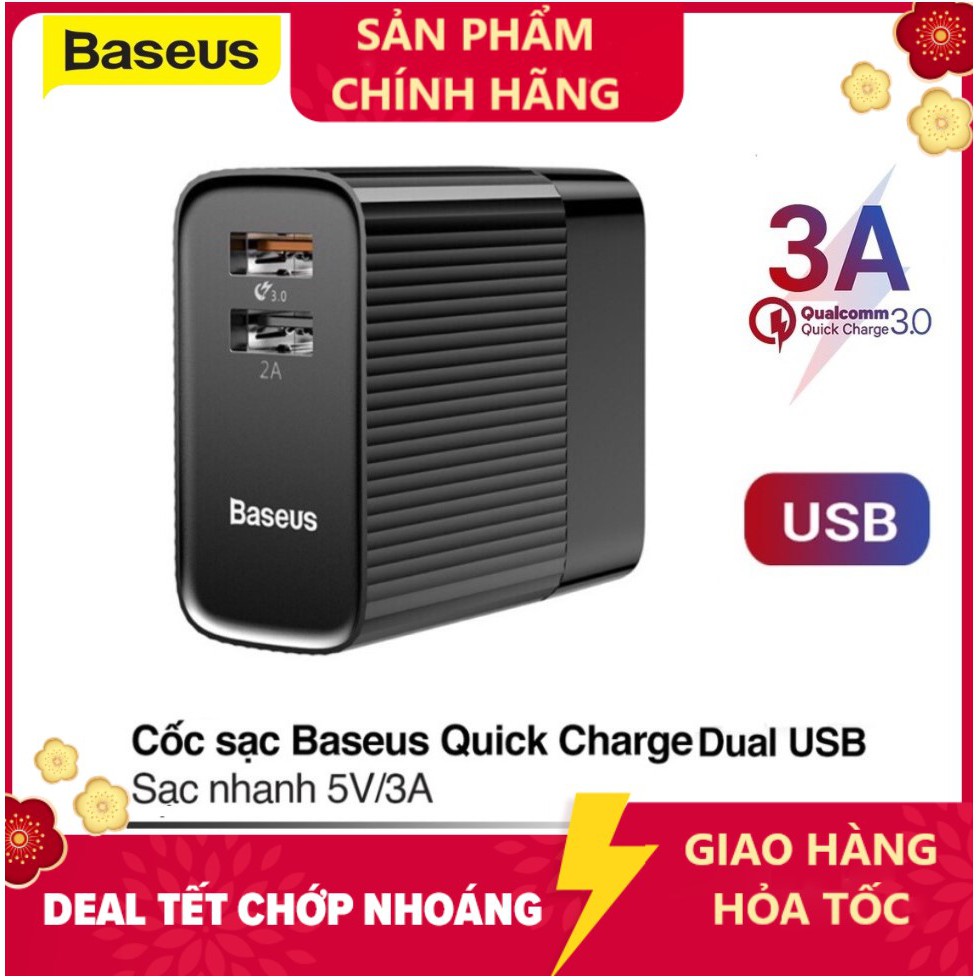 Củ Sạc Nhanh 2 cổng Speedmini 18w /  Baseus Transun Series Dual-U xoay 180 độ quick Charge 3A /2.4A - Bảo hành 12 tháng