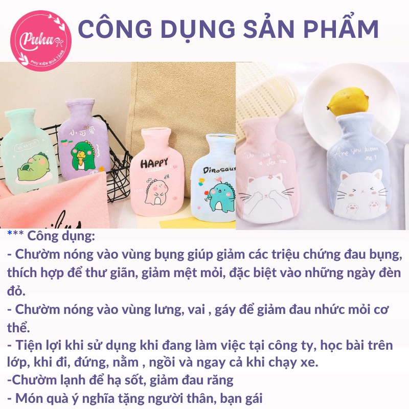 Túi chườm nóng lạnh đa năng PUHA 350ml, chườm ấm nóng bụng kinh giảm đau hiệu quả cho nữ, túi sưởi nhiều mẫu