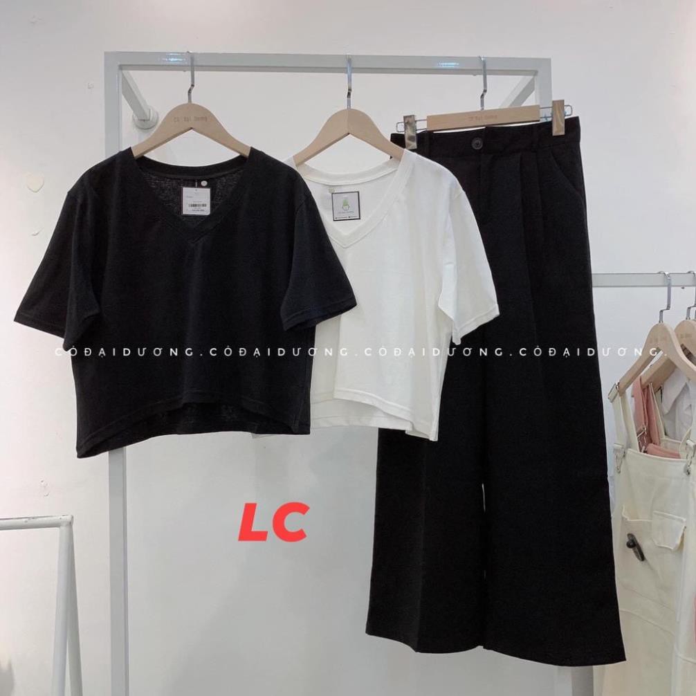 Croptop Cổ Tim Cộc Tay Basic Nữ ♥ Áo thun trơn tay lỡ hở bụng cổ V 2 màu ĐEN | TRẮNG Ulzzang SIÊU HOT ♥ ⚠️