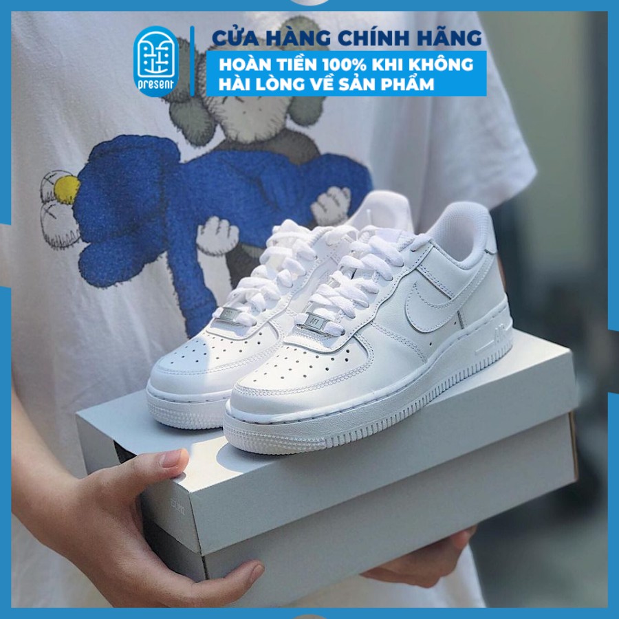 Giày sneaker Nike Air Force 1 chính hãng cho nam nữ, AF1 trắng thấp cổ full box Present Original Sneakers