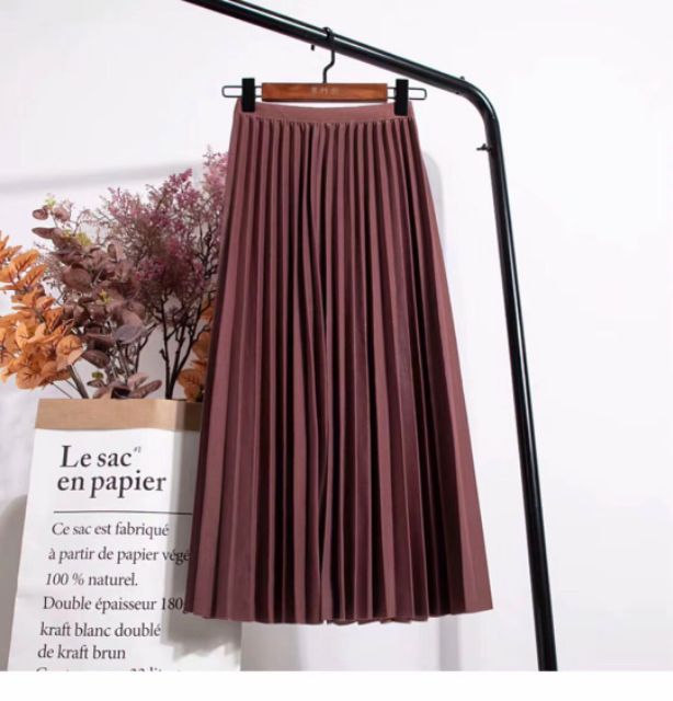 Chân váy dập li dài ánh nhũ hàng QC