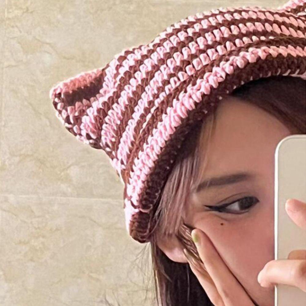 Mũ beanie Trùm Đầu Họa Tiết Tai Mèo Dễ Thương Phong Cách Nhật Bản