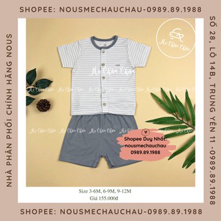 Bộ Cài Thẳng Cộc Ghi Nhạt Trắng( Size Từ 3-6 Tháng Đến 9-12 Tháng) NOUS