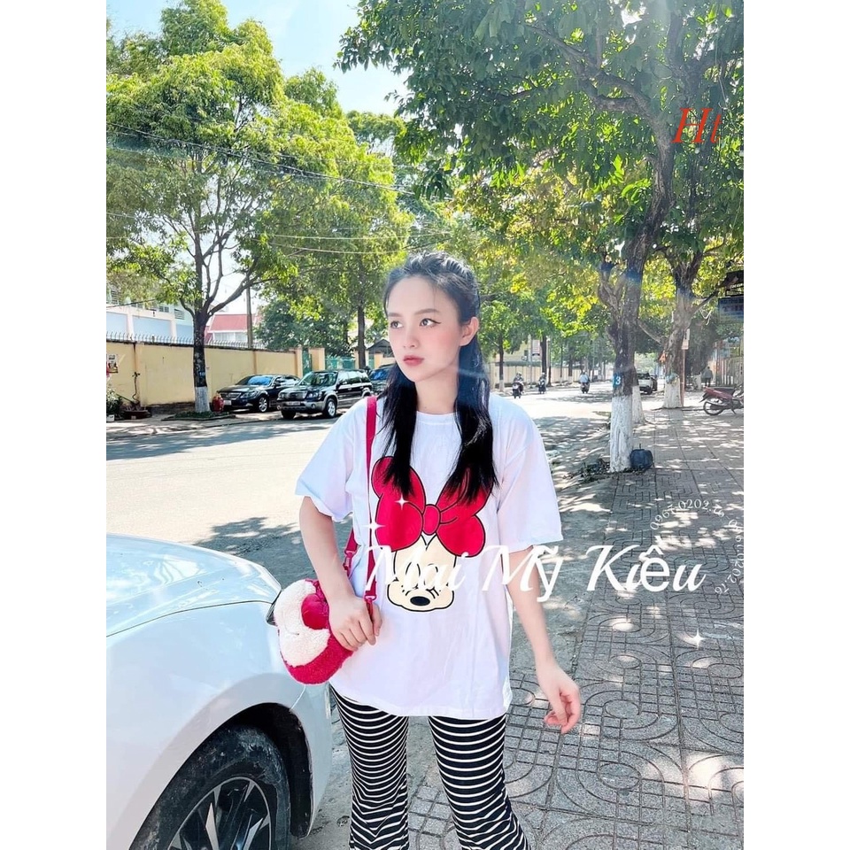 Sét bộ áo Chuột nơ + quần kẻ bo chất liệu cotton Su mềm mịn (HT)