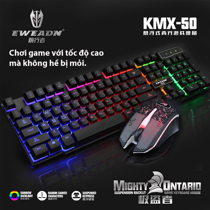 [Giảm giá thần tốc] Bộ bàn phím giả cơ và chuột game Eweadn KMX-50 Led 7 màu