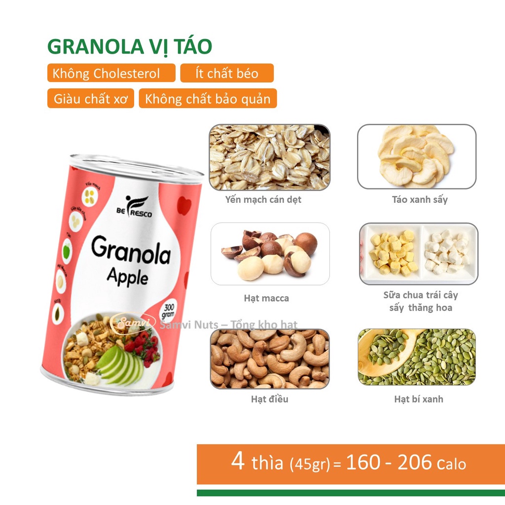 Ngũ Cốc Sữa Chua Ăn Kiêng Giảm Cân Granola Befresco (300GR). Granola không đường, hạt mix yến mạch, sữa chua hoa quả